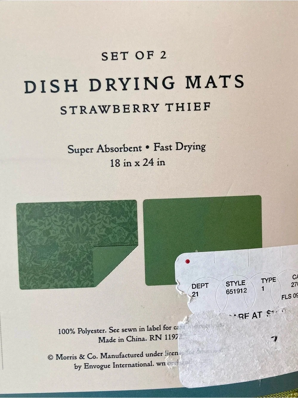 NWT Morris & Co Green Dish Drying Mats - Set of 2